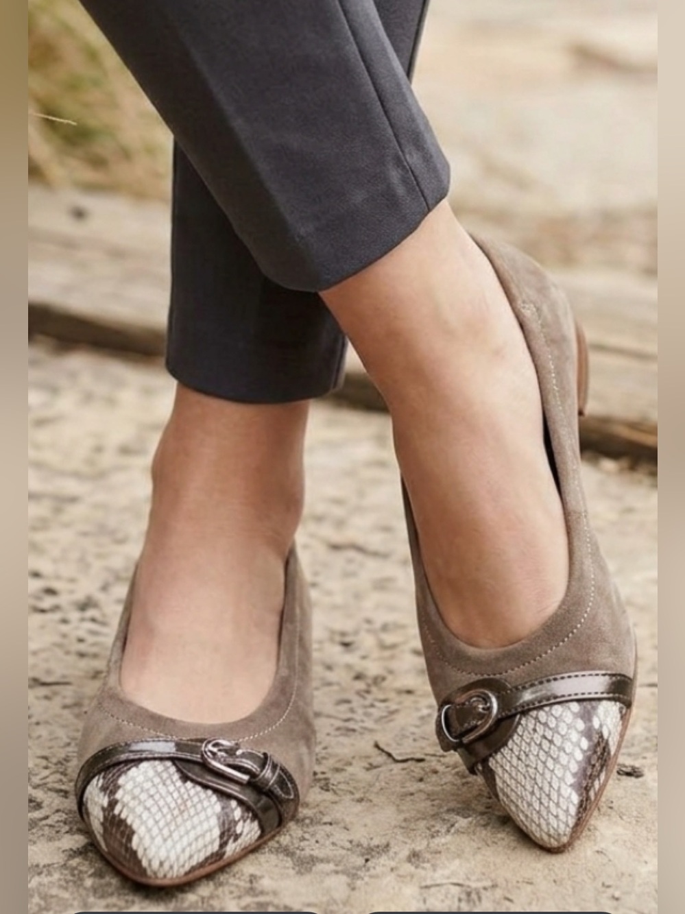 AGL Flats Pointed Toe Suede/Leather 36 1/2